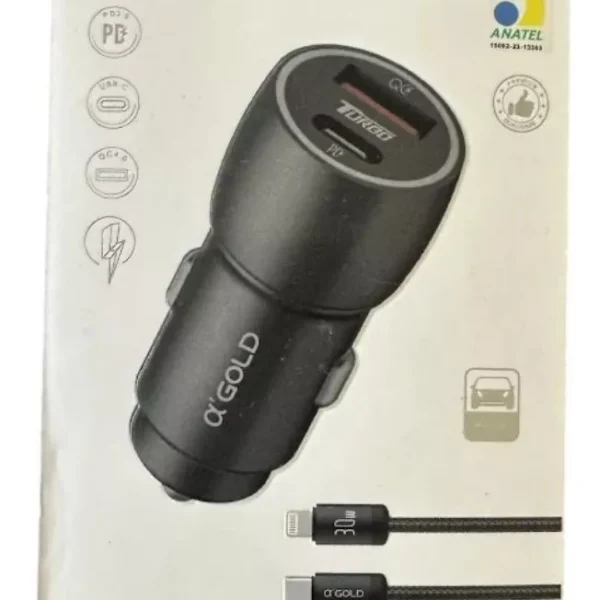 CARREGADOR VEICULAR LIGHTNING IPHONE 9.1A CJ06-2 AGOLD